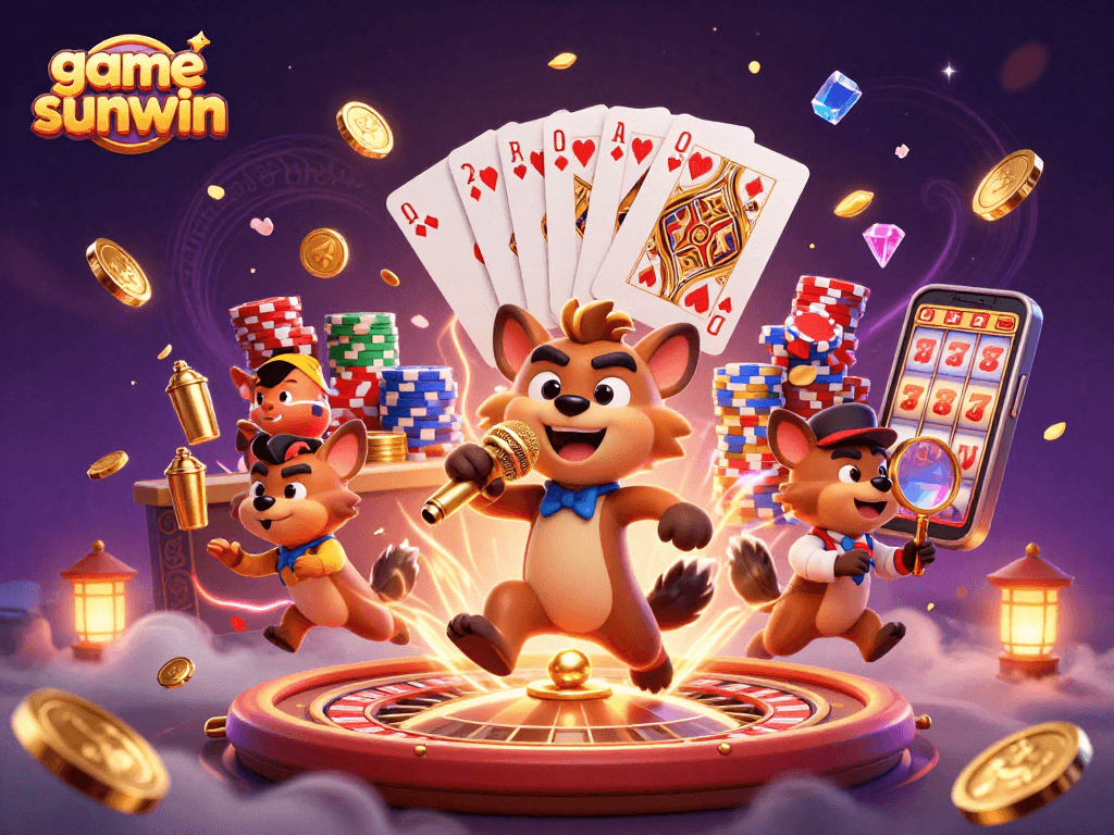 Engage with game sunwin's thrilling experience featuring animated hyenas in a vibrant comedy casino club.