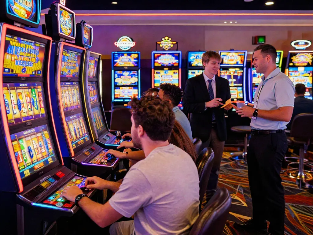 Exciting gaming scene of players enjoying uk slots not on gamstop in a lively casino environment.