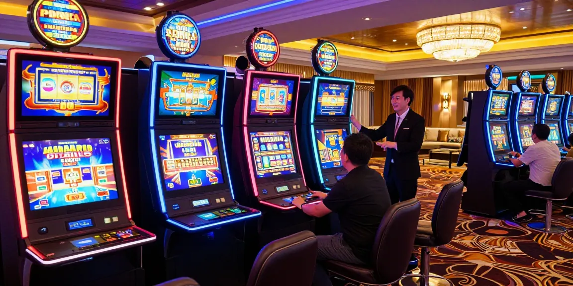 Exciting area of an upscale casino featuring uk slots not on gamstop with players enjoying their games.