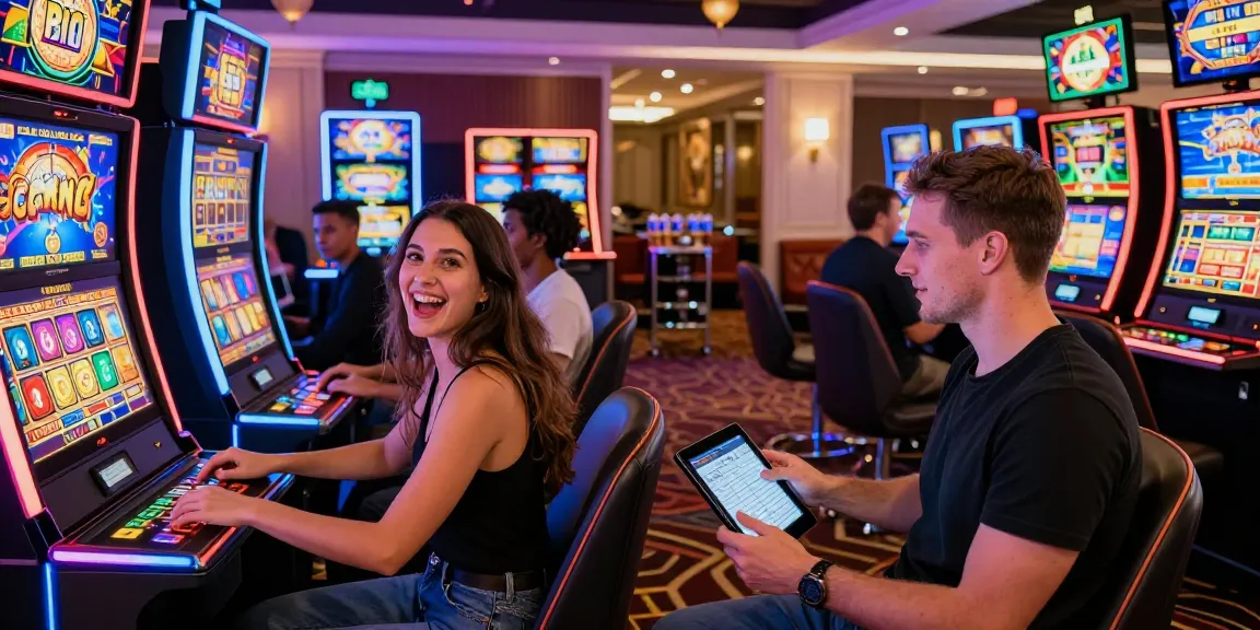 Players enjoying engaging uk slots not on gamstop in a vibrant casino setting, highlighting excitement and gaming atmosphere.