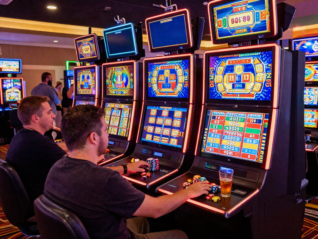 Engaged players enjoying uk slots not on gamstop at a lively casino.