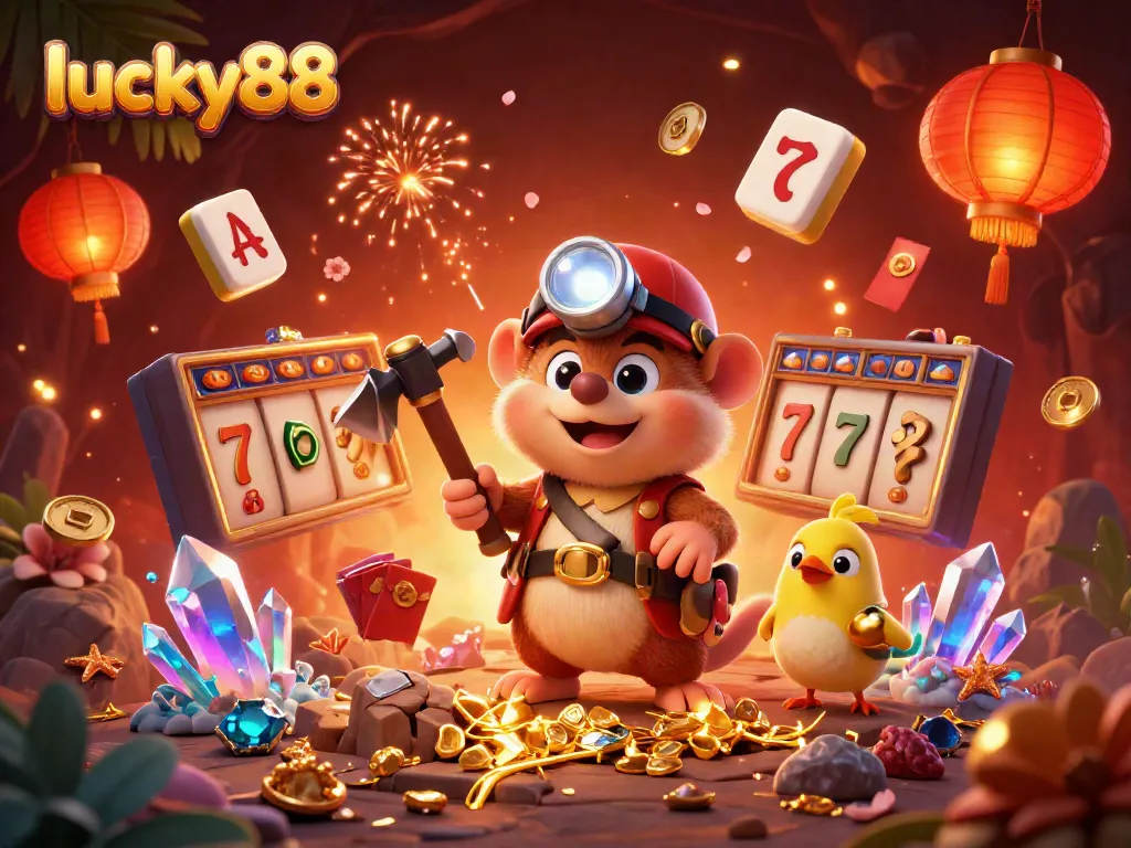 Experience thrilling wins at lucky88 with our vibrant 3D treasure hunting scene of gaming and excitement.