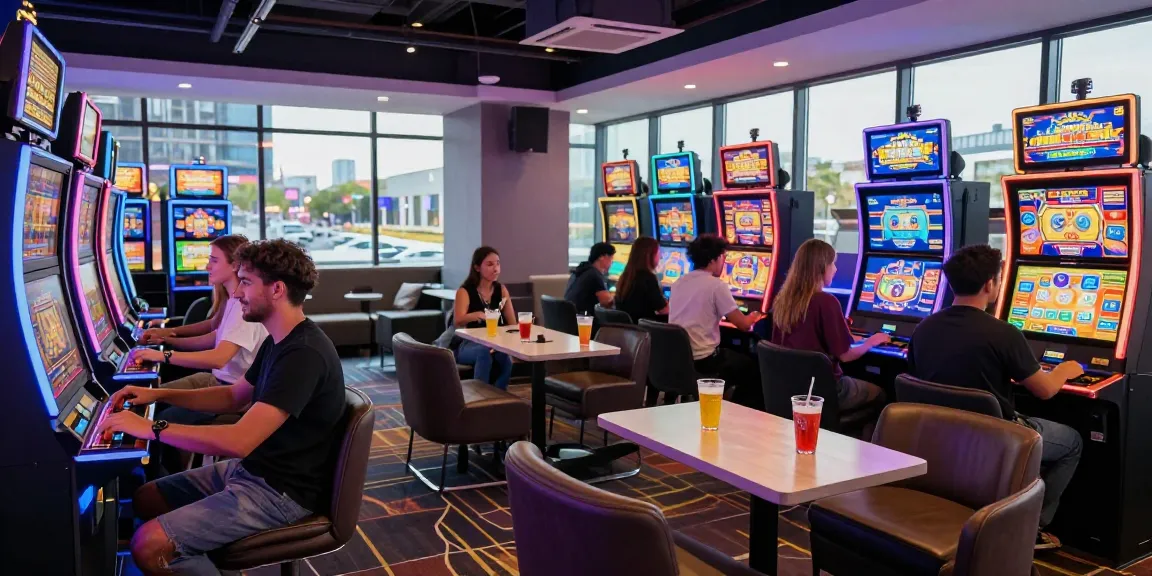 Players enjoying uk slots not on gamstop in a lively casino with vibrant lights.