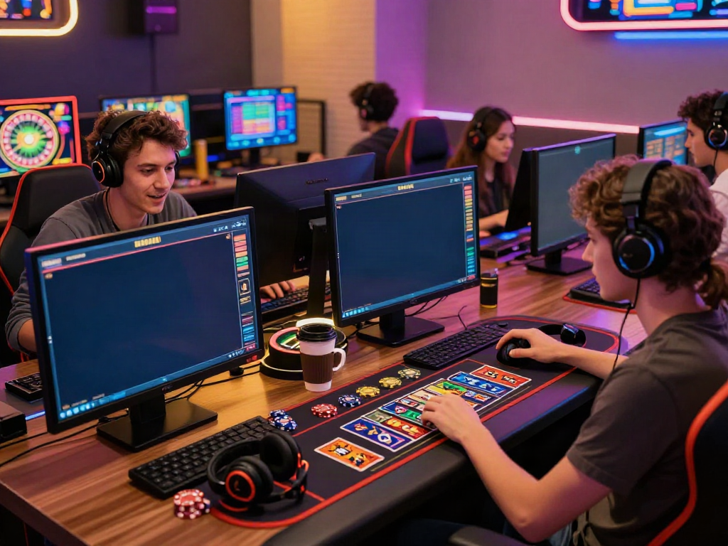 Players engaging with uk slots not on gamstop in a vibrant online casino setting.