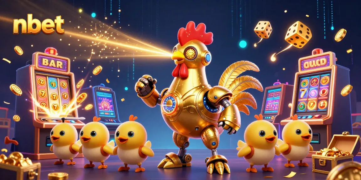 Engage with nbet's thrilling casino experience featuring a golden rooster robot and exciting game elements.