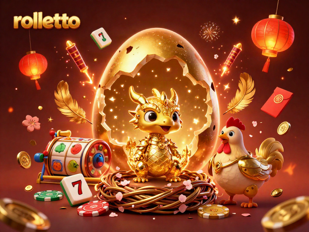 Engage in thrilling gameplay at Rolletto with a baby dragon guarding a nest of poker chips.