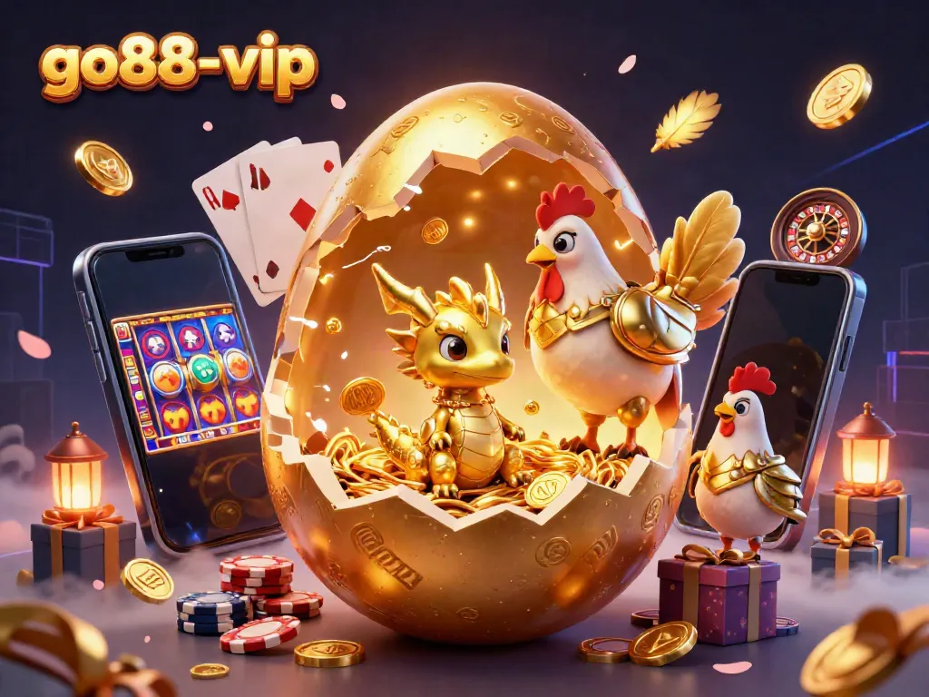 Experience the thrill at go88-vip with a vibrant 3D casino scene featuring a golden dragon and dynamic gaming elements.