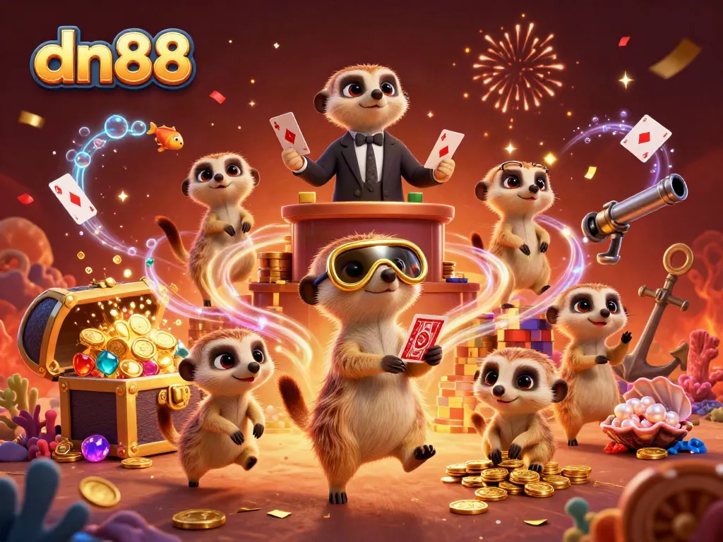 Win big at dn88 with lively meerkats running a colorful casino operation in a vibrant underwater setting.