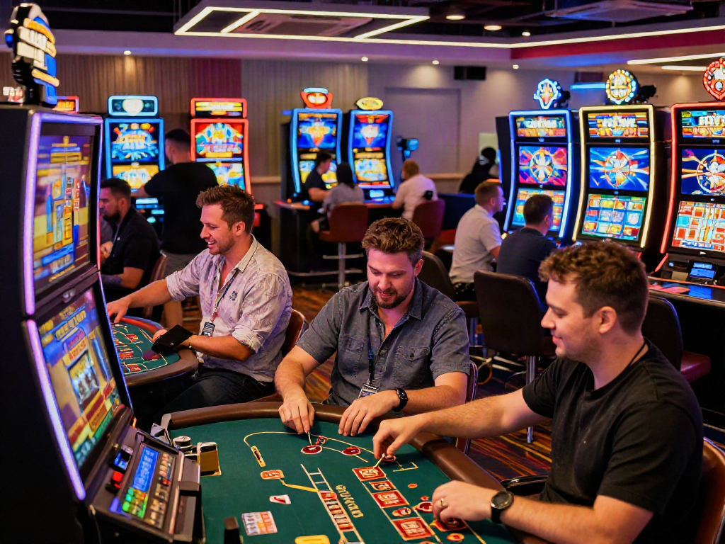 Players enjoying UK slots not on GamStop in an exciting casino atmosphere.