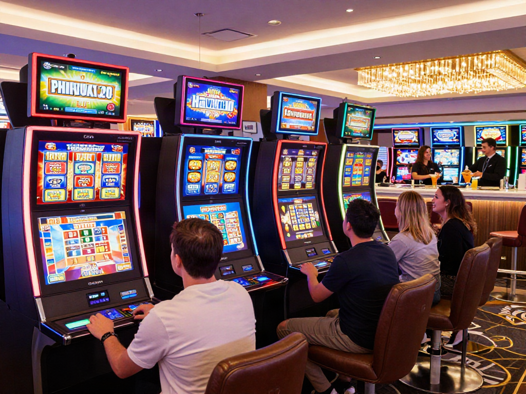 Players enjoying uk slots not on gamstop in a vibrant casino lounge.