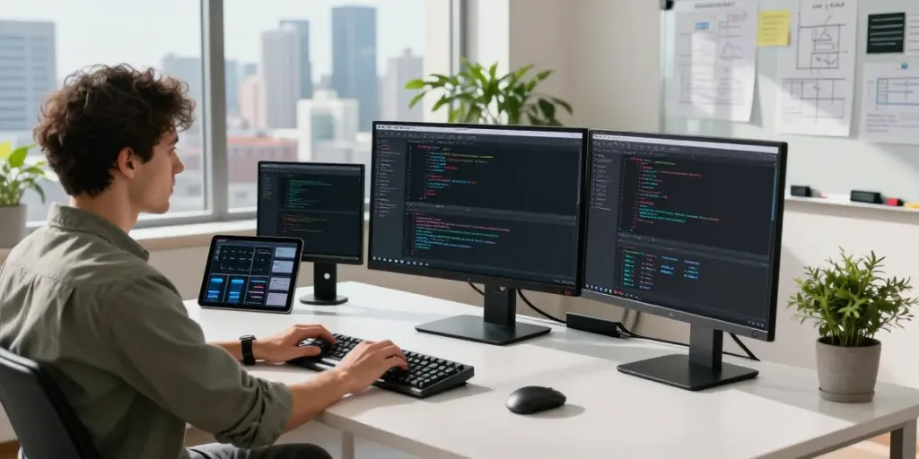 Developer utilizing instant indexing tools in a modern workspace for enhanced coding.