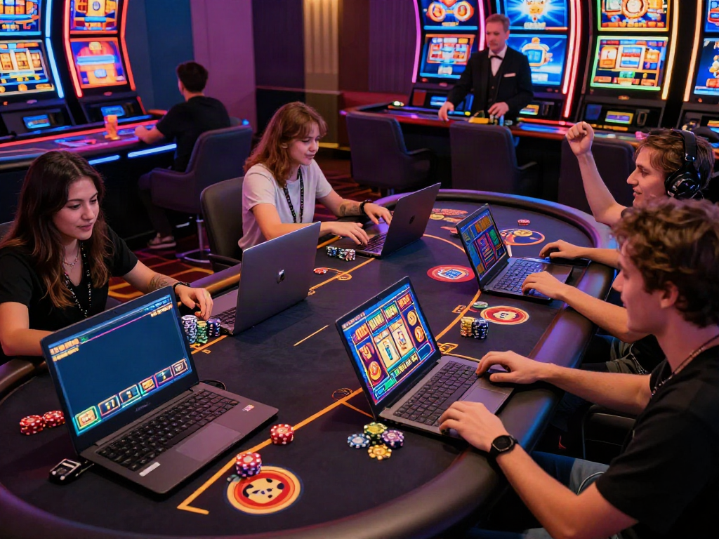 Players immersed in uk slots not on gamstop in a vibrant online casino environment, showcasing excitement and modern gameplay.