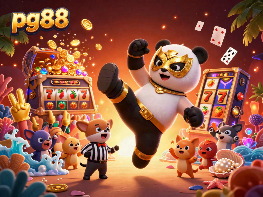 Experience thrilling action at pg88 with a vibrant scene of a panda wrestler in a casino-inspired environment.