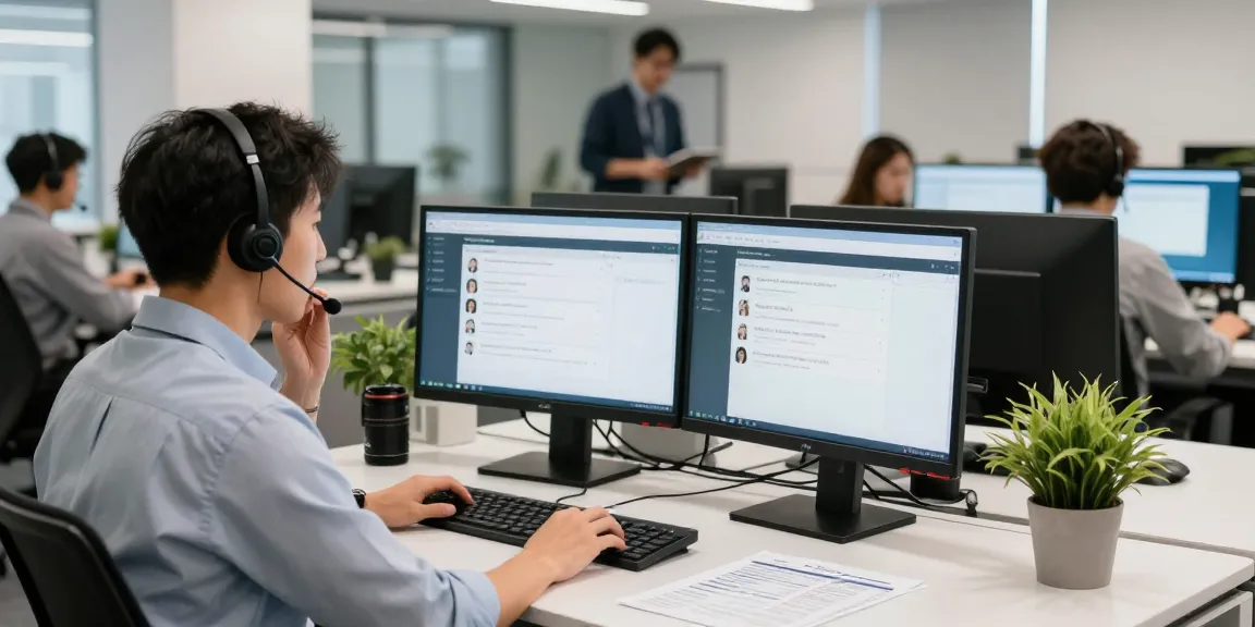 Customer service representative explaining call forwarding on O2 in a modern office