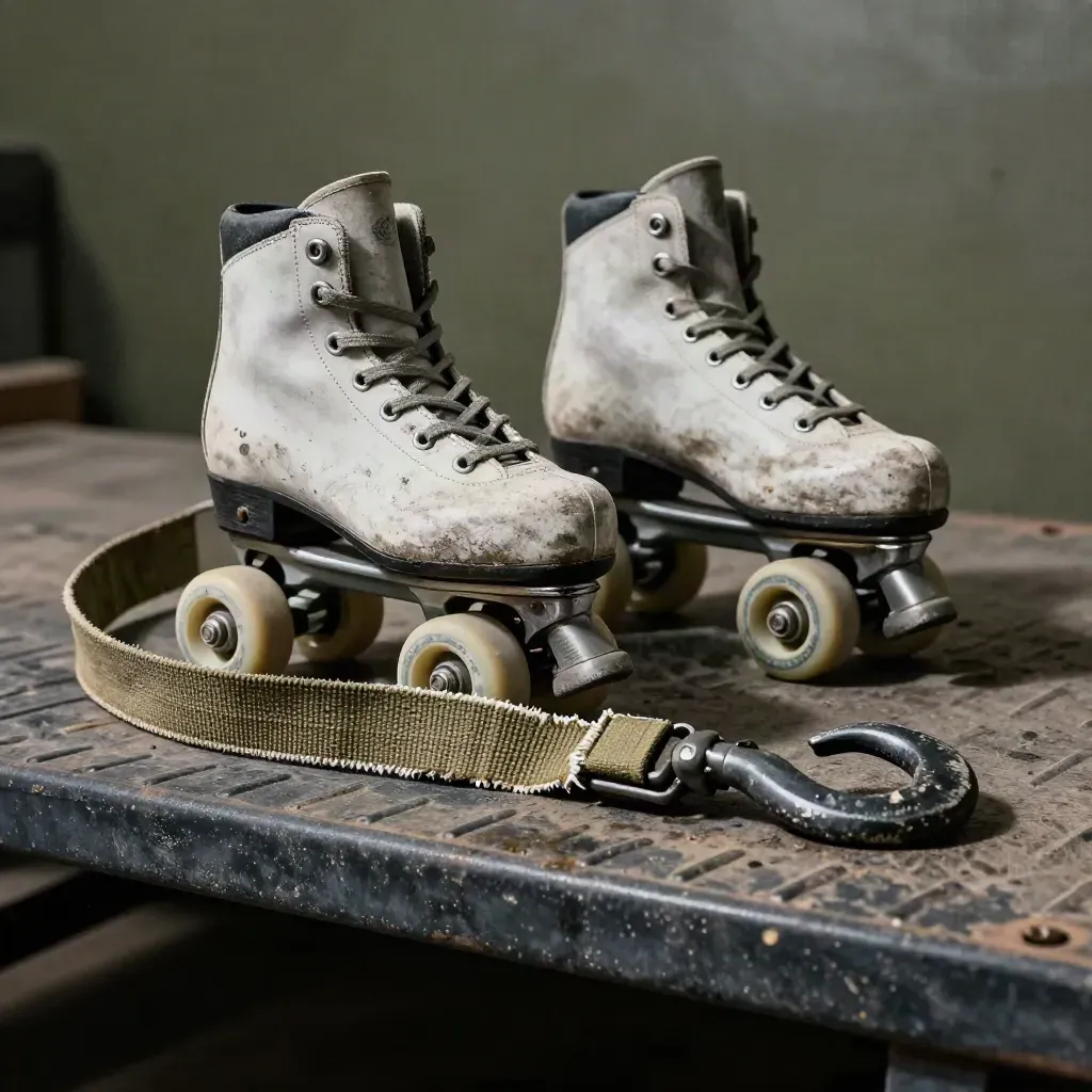 Tow shackles, snatch strap, wheel skates and a recovery hook on a checker-plate deck.