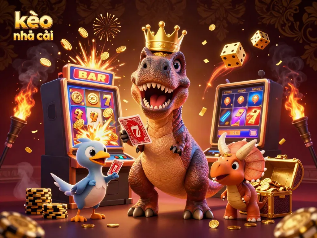 Engaging scene featuring kèo nhà cái characters and casino elements illustrating vibrant victories and betting excitement.