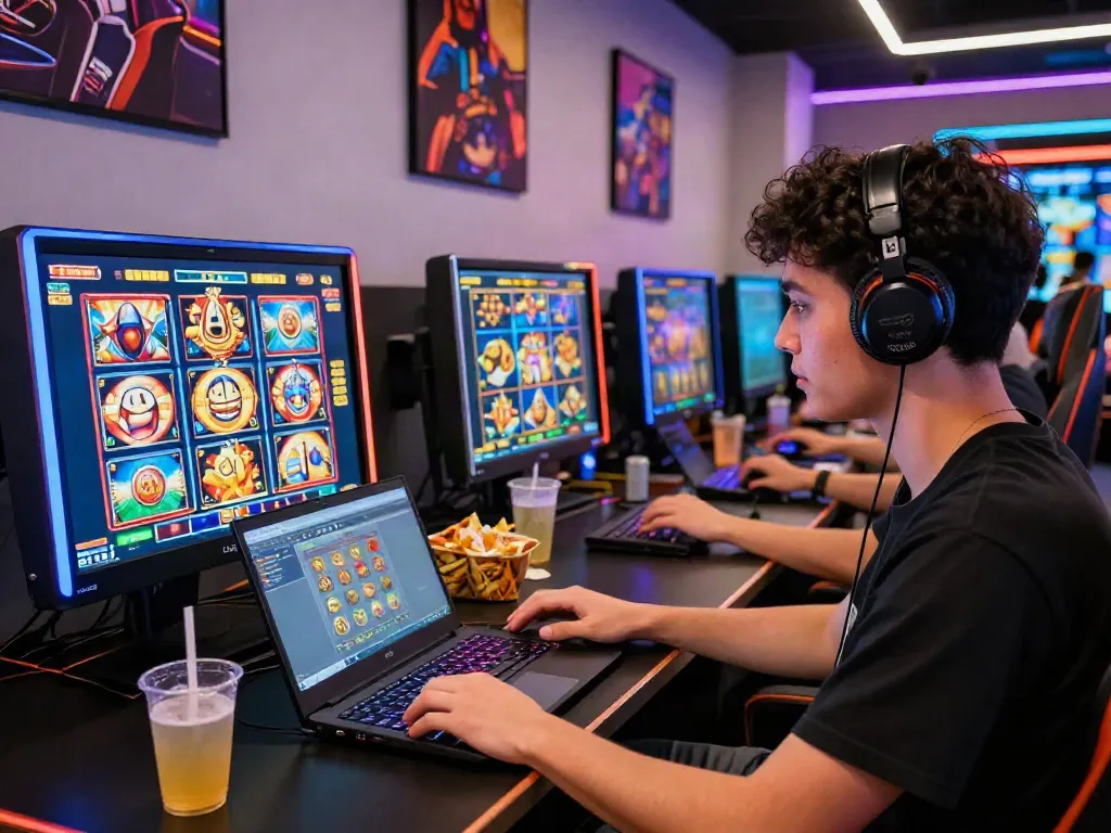 Online player enjoying uk slots not on gamstop in a vibrant gaming setup.