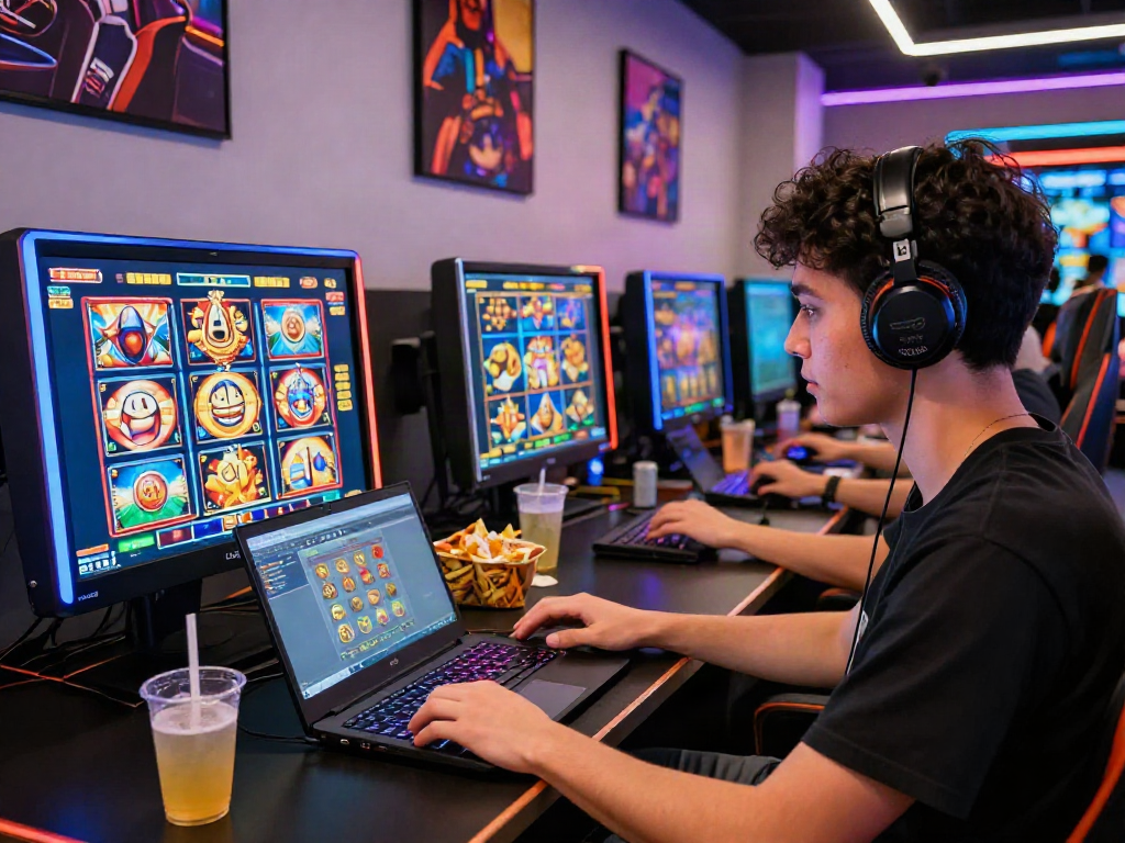 Online player enjoying uk slots not on gamstop in a vibrant gaming setup.