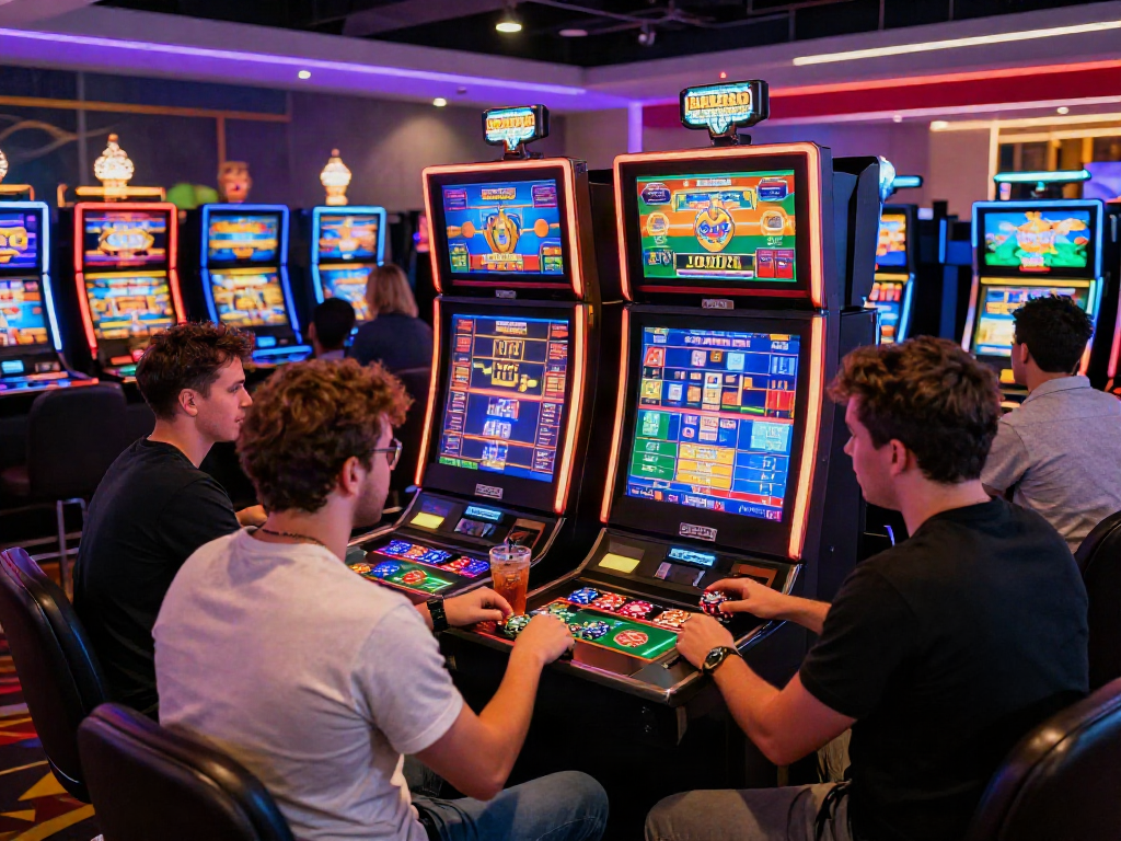 Players enjoying uk slots not on gamstop in a lively casino atmosphere