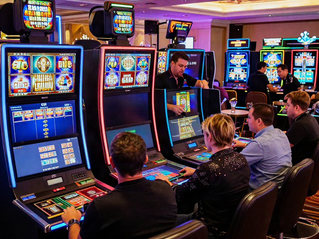 Players enjoying UK slots not on GamStop in a vibrant casino setting