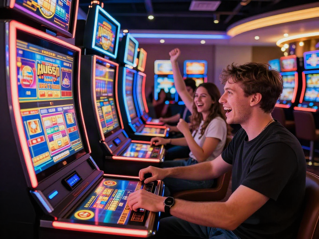 Engaging player enjoying UK slots not on gamstop in a vibrant casino setting.