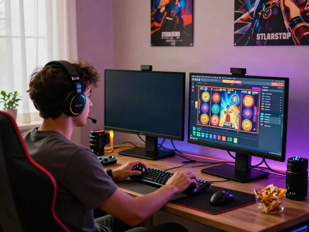 Player enjoying uk slots not on gamstop in a vibrant gaming setup