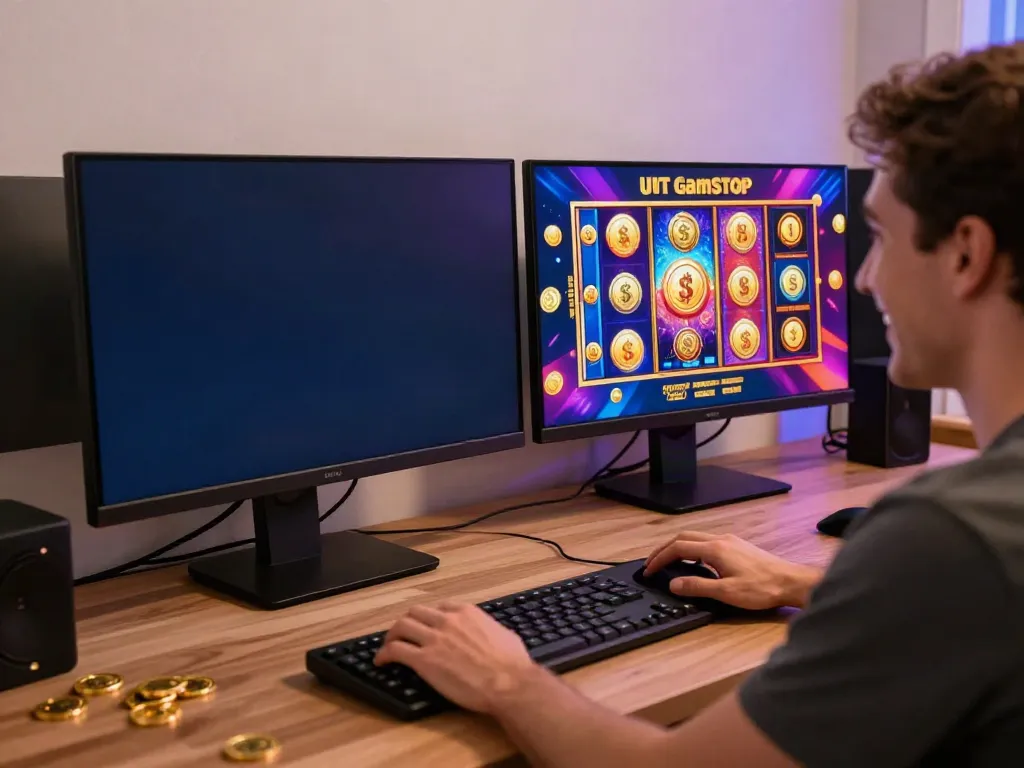 Player enjoying UK slots not on GamStop on a colorful online casino interface.