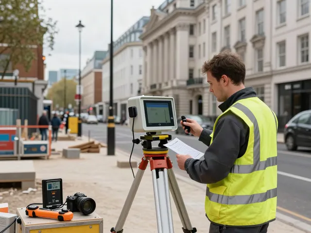 GPR Surveys London technician using radar equipment at an urban construction site