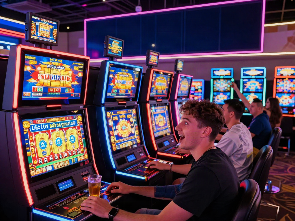 Players enjoying a vibrant casino environment with uk slots not on gamstop machines illuminated and lively atmosphere.