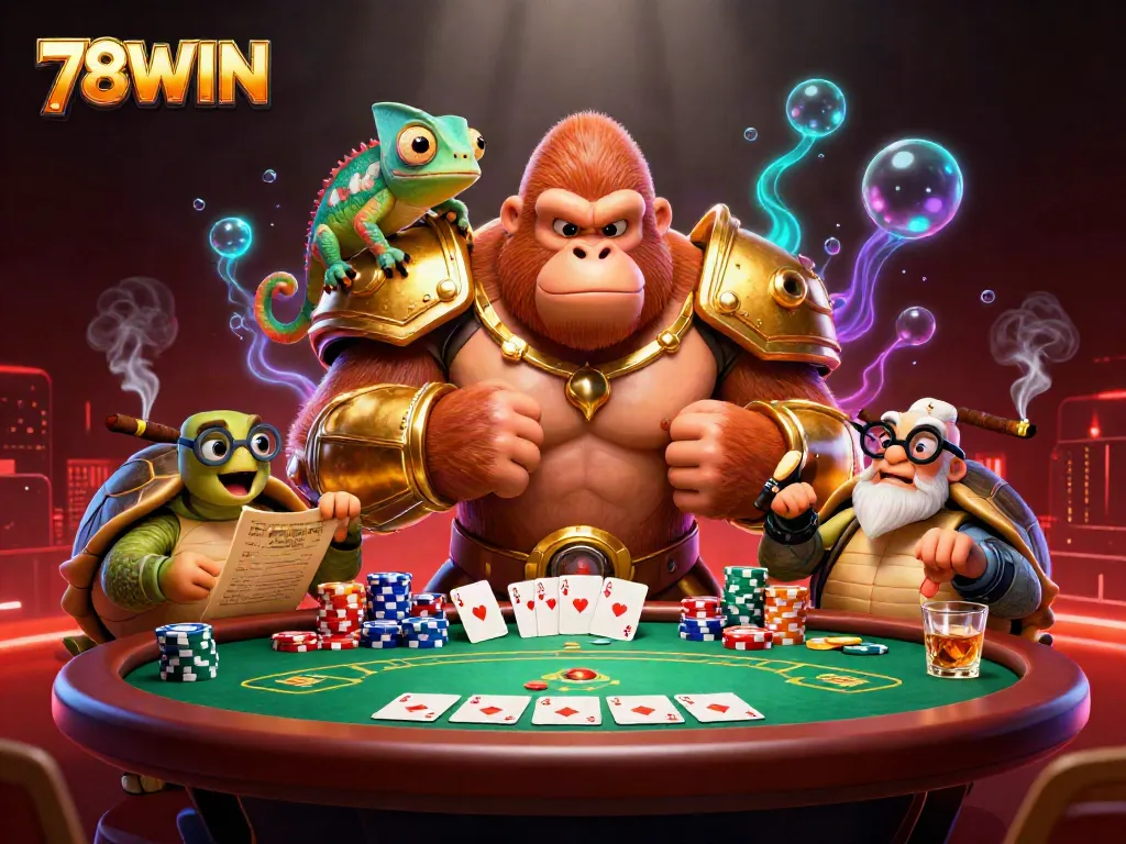 Experience thrilling online gaming with 78WIN featuring a powerful gorilla and poker elements.