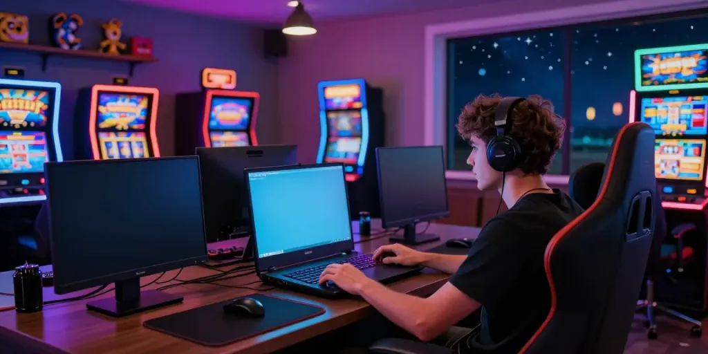 Exciting scene showcasing uk slots not on gamstop with a player engaged in an online gaming experience.