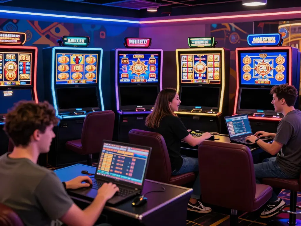 Players enjoying uk slots not on gamstop in a lively online casino setting.