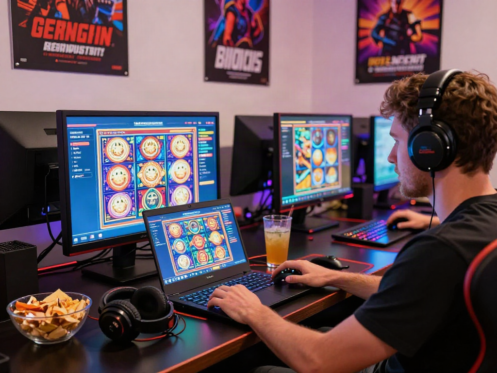 Player enjoying uk slots not on gamstop on a laptop in a cozy gaming setup