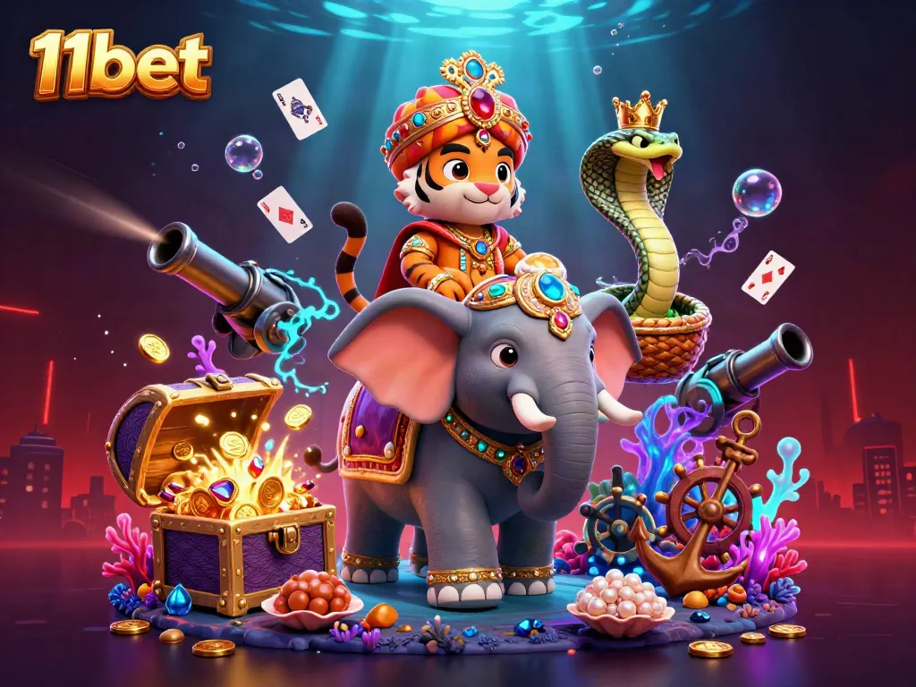 Bet on thrilling adventures with 11bet, featuring vibrant 3D characters and immersive casino elements.