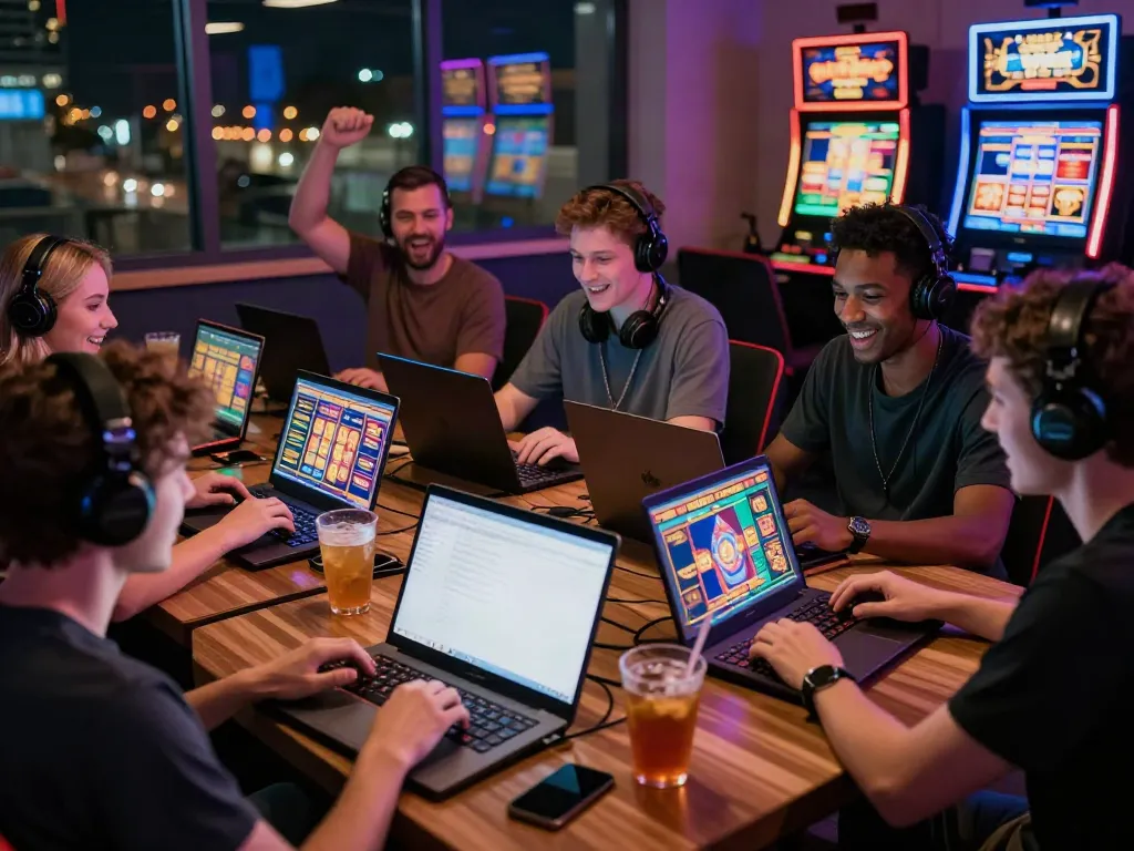 Players enjoying uk slots not on gamstop in an exciting gaming lounge.