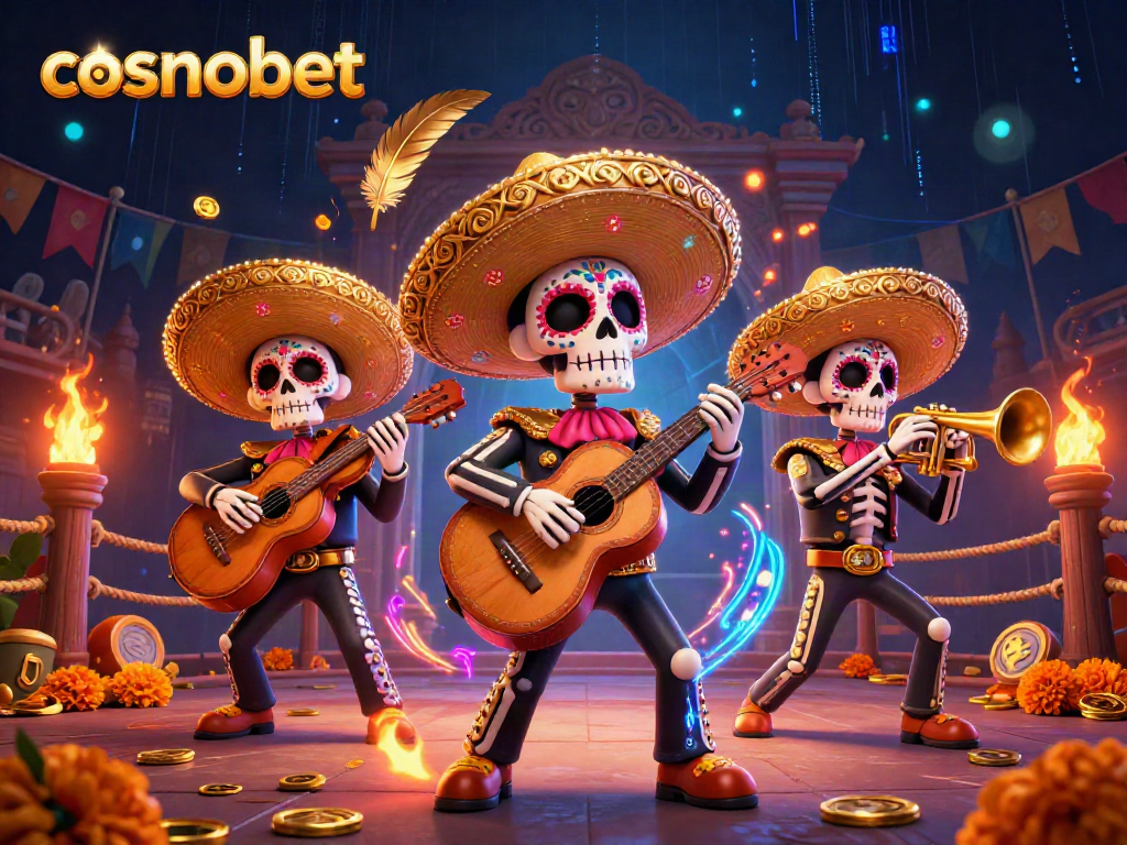 Experience the thrill of cosmobet with vibrant mariachi characters in a lively casino scene full of action.
