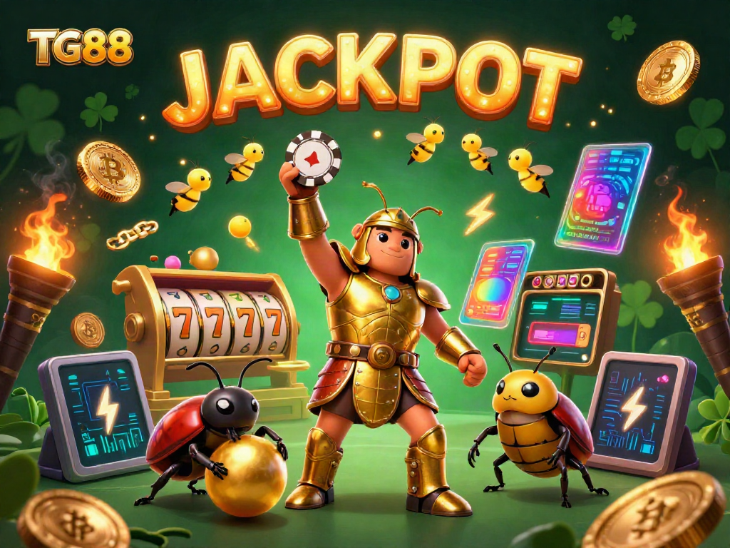 Experience the thrill of winning at TG88 with vibrant casino elements and animated characters celebrating a jackpot.