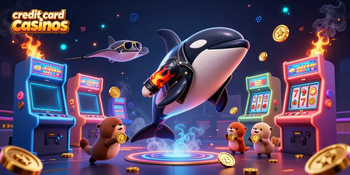 Immerse in the excitement of credit card casinos with colorful characters and dynamic game elements.