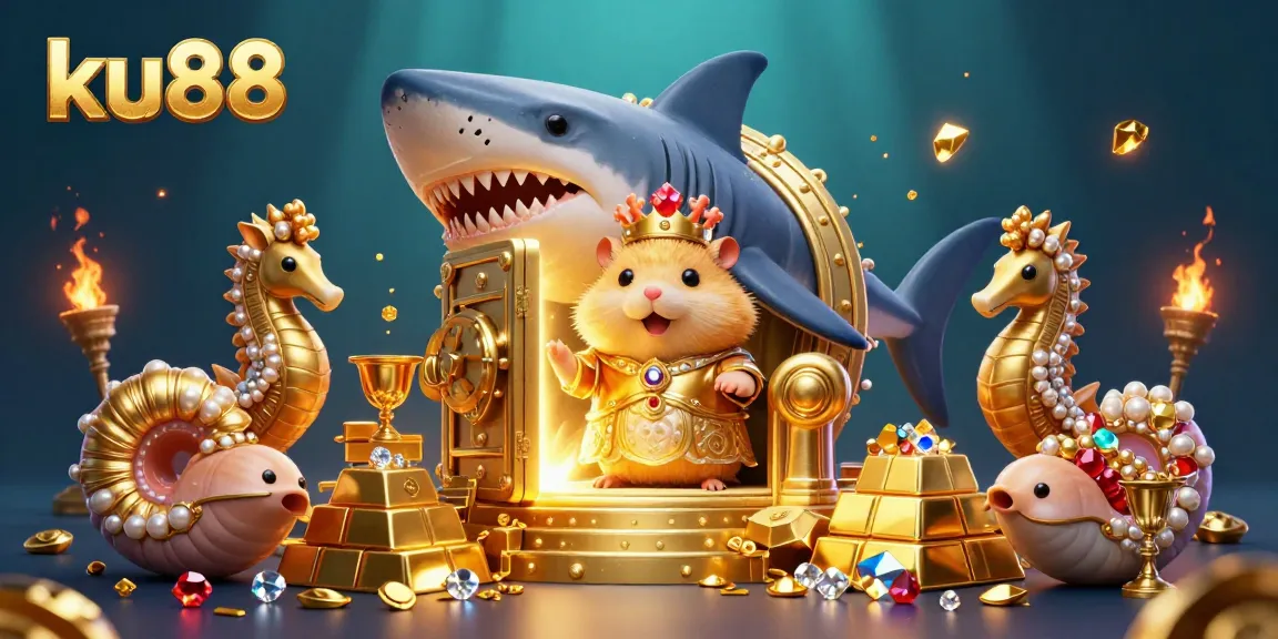 Experience the thrilling world of ku88 with the golden hamster king and treasure-filled casino atmosphere.