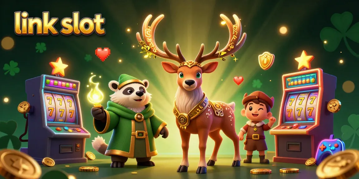 Experience excitement with link slot machines featuring a colorful Celtic druid stage and gaming elements.