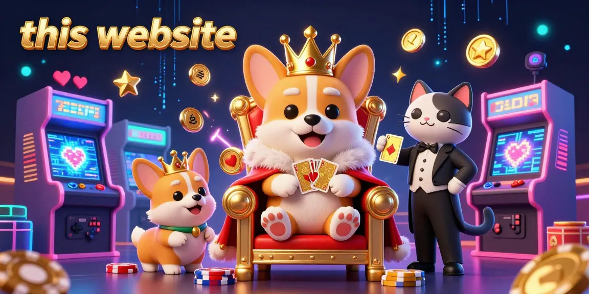 This website showcases a vibrant 3D digital illustration featuring a majestic royal corgi and casino elements, celebrating playful gaming.