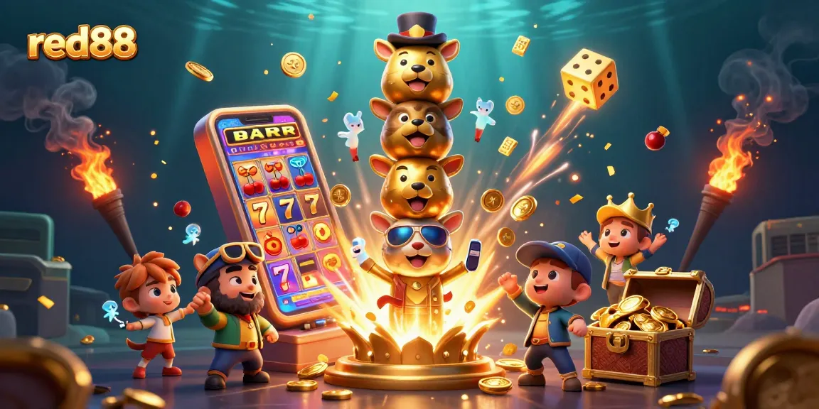 Experience the excitement of red88 online gaming with dynamic 3D totem and casino elements exploding.