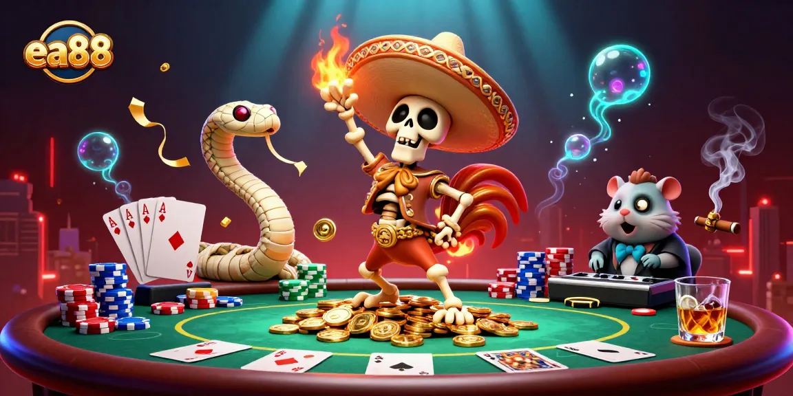 ea88 brings excitement to players with a festive dance on gold coins, showcasing vibrant casino elements.
