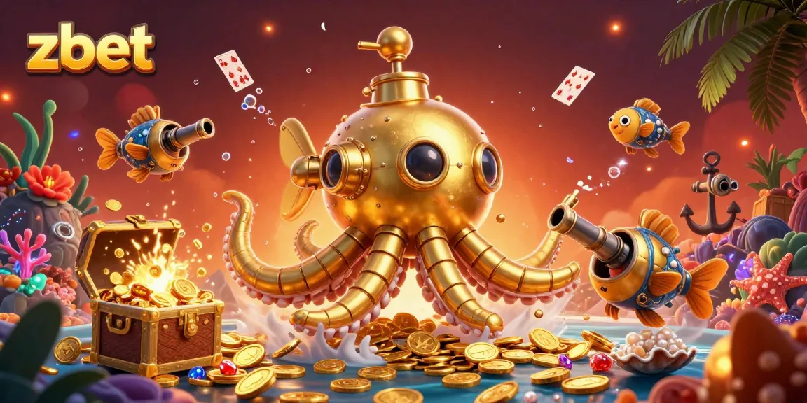 Bet big with zbet at a bustling undersea casino themed with a kraken submarine.