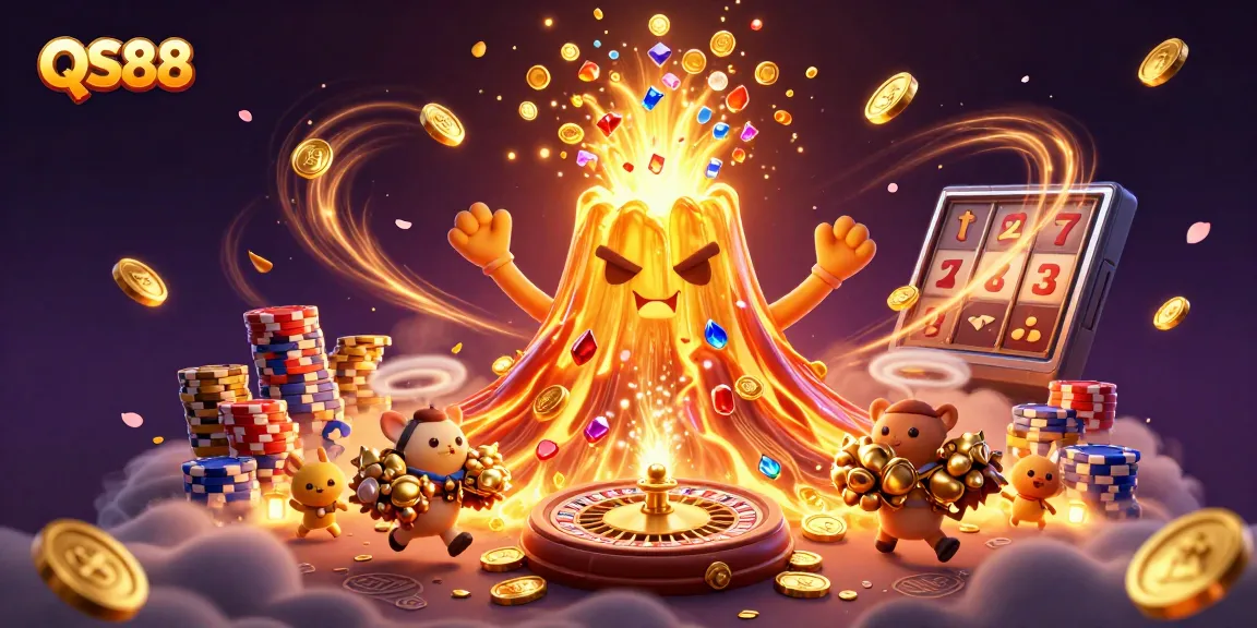 Experience the thrill of QS88 at a vibrant 3D casino with dynamic characters and sparkling gems.