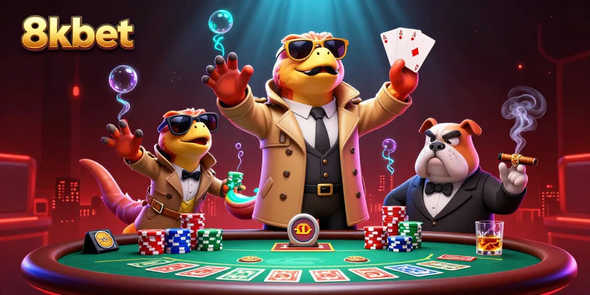Experience the thrilling action of 8xbet as cartoon raptors enter a VIP casino lounge
