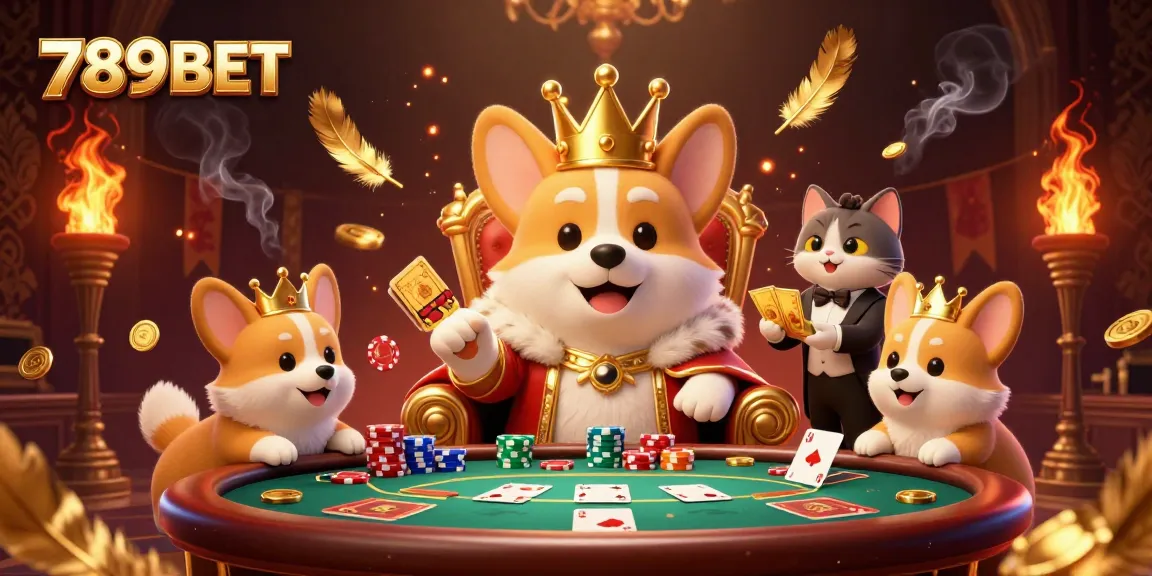 Join the excitement at 789BET with our royal corgi illustration featuring poker action.