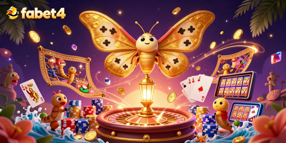 Experience thrilling gameplay with fabet4, featuring a vibrant casino scene and golden butterfly elements.
