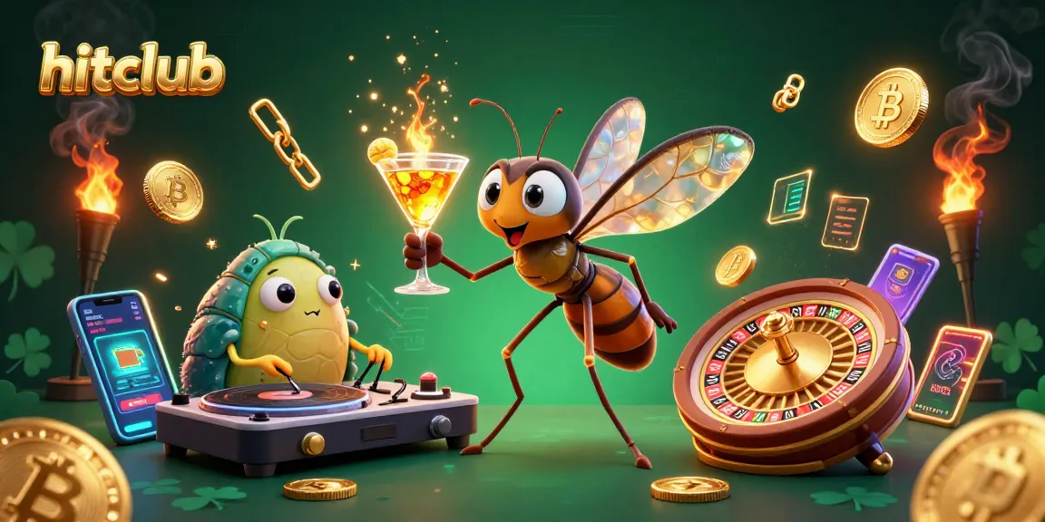 Hitclub brings the excitement alive with a cinematic casino scene featuring vibrant characters and crypto elements.